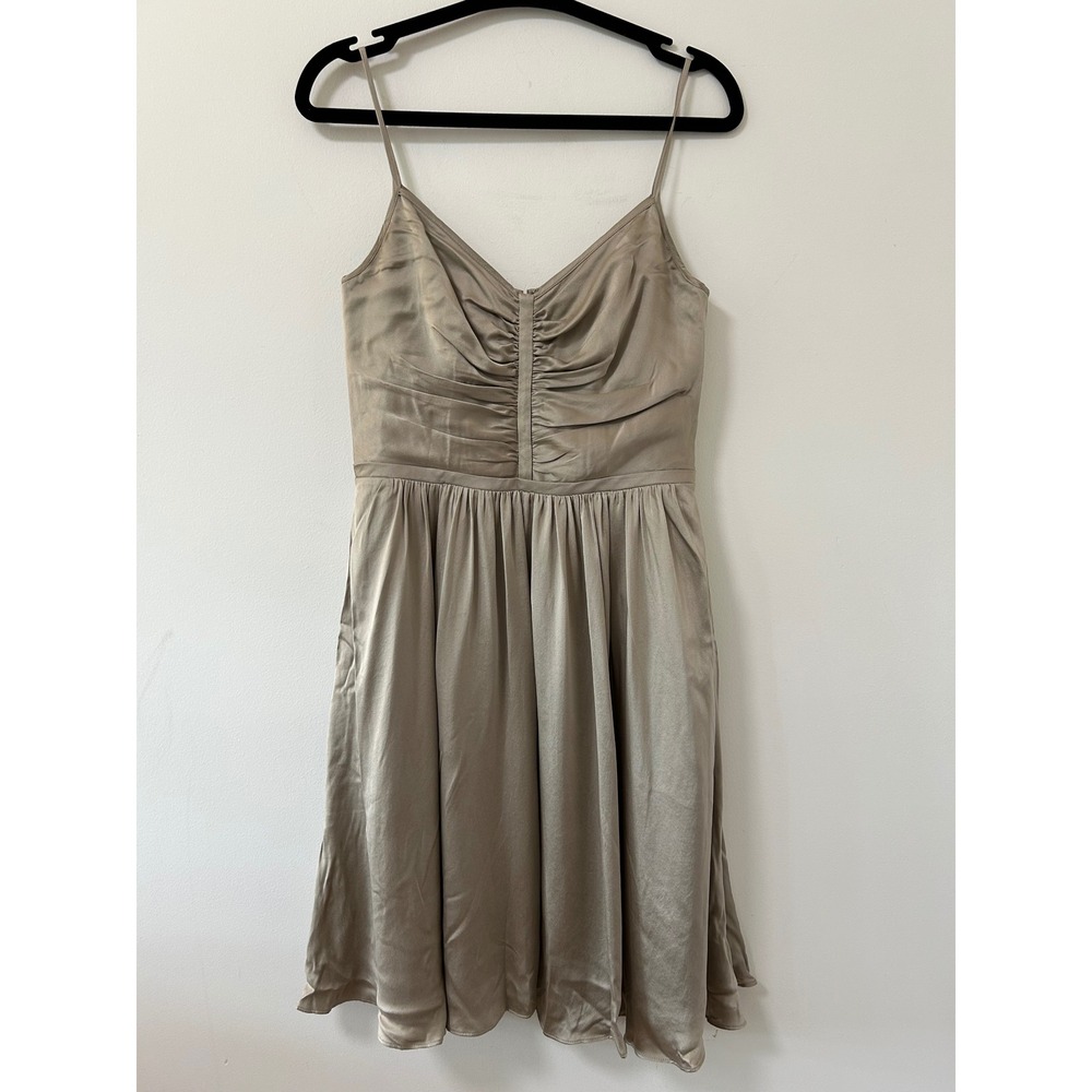 Banana Republic Women 2‎ Taupe 100% Silk Ruched V-Neck Spaghetti Strap Dress